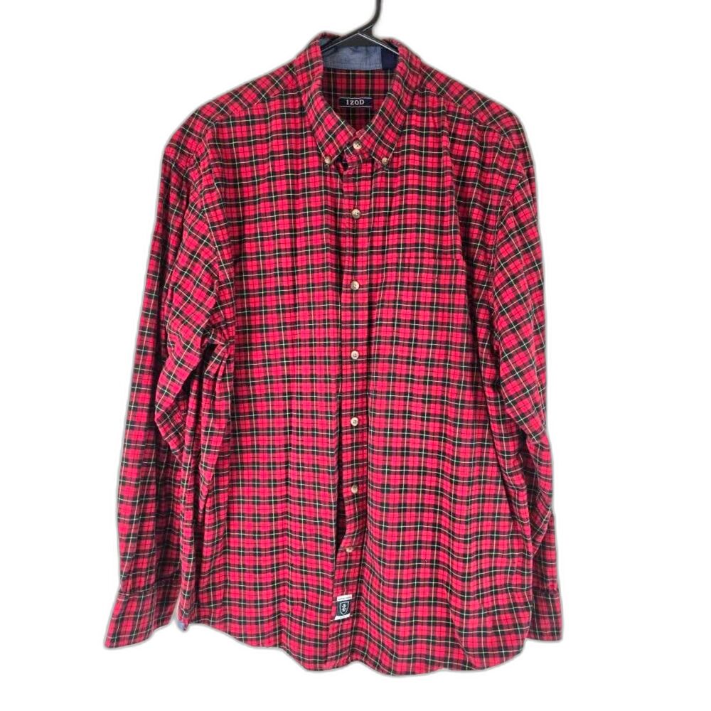 Chaps Men Button Down Shirt XL Long Sleeve Red Black Plaid